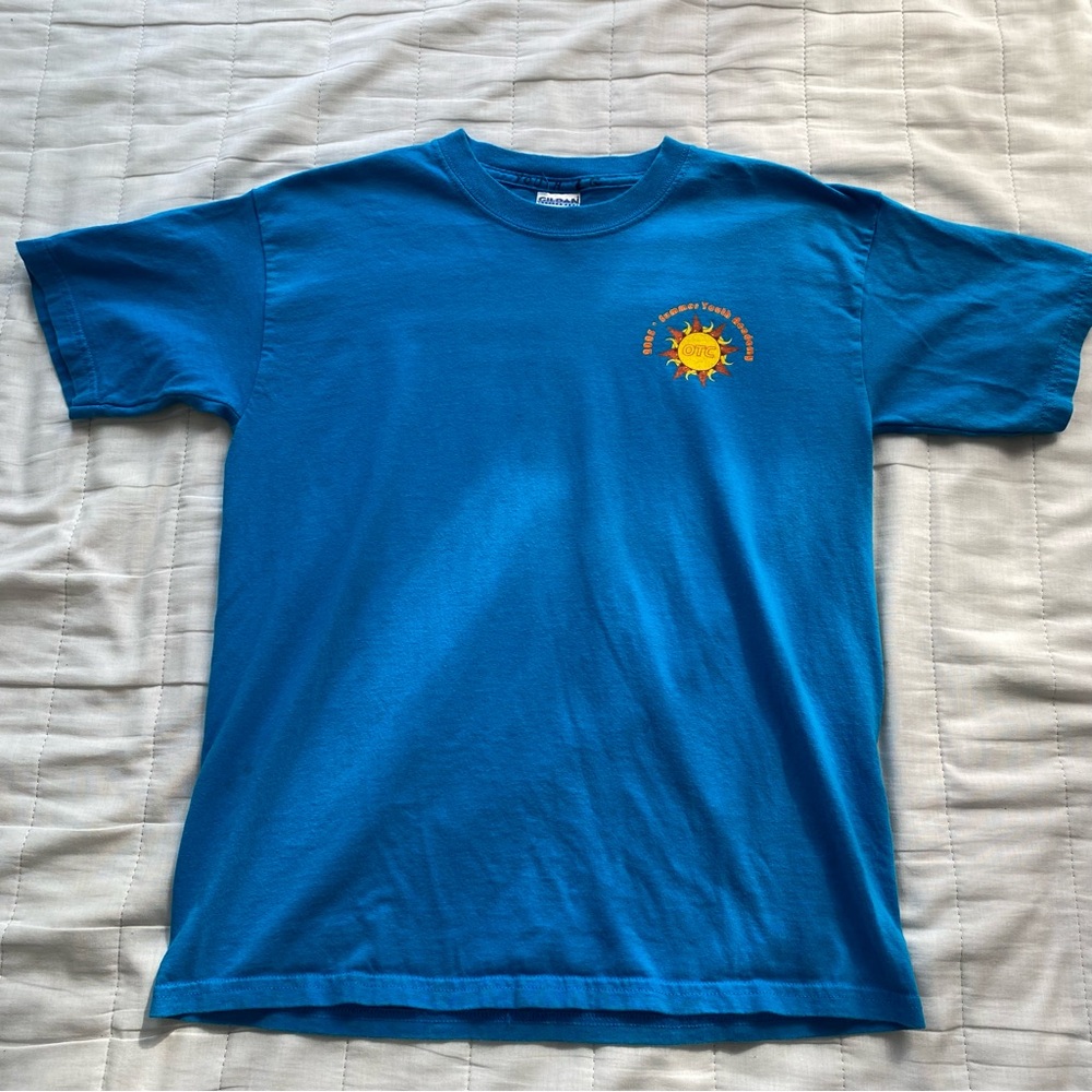 Gildan Bright Blue Short Sleeve Tee with Yellow Sun Graphic